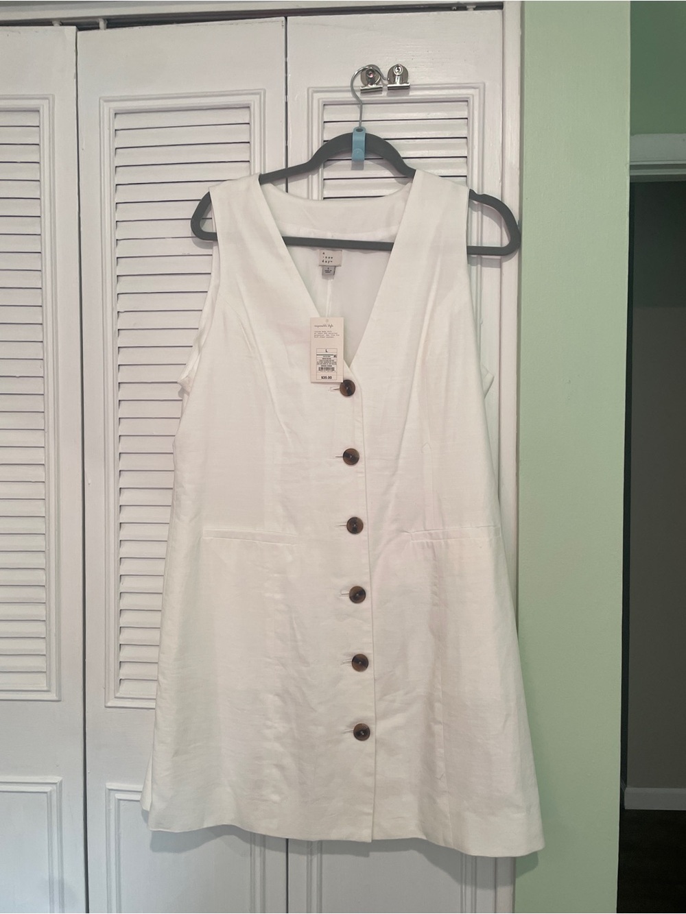 a new day White Button-Front V-Neck Mini Dress